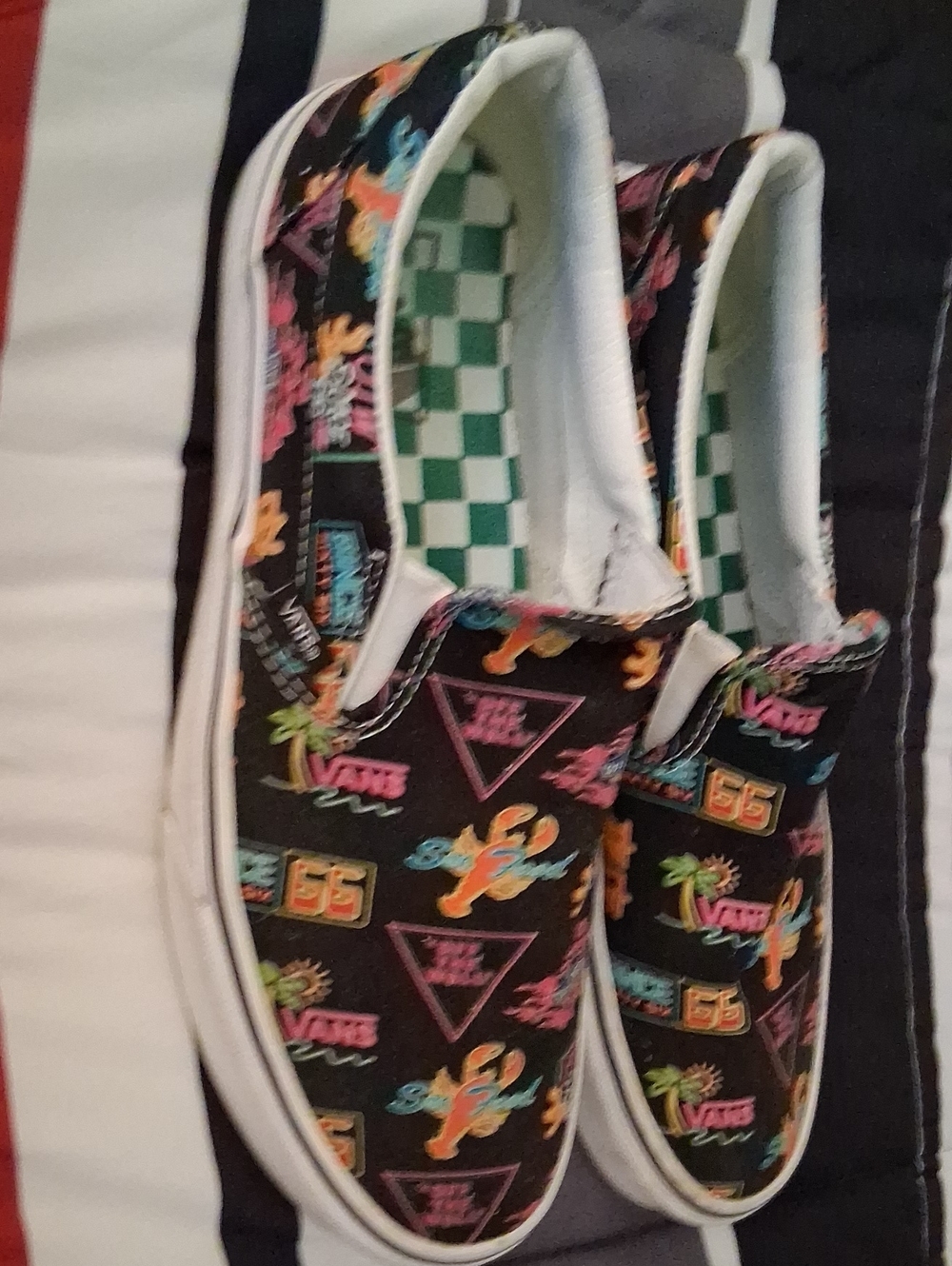 Vans Kids Black Slip-On Sneakers with Neon Tropical Print